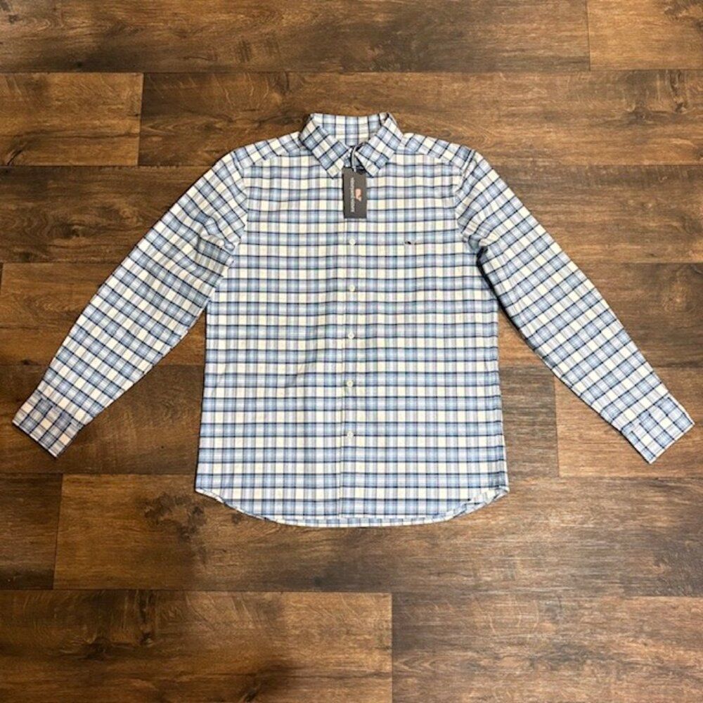 Vineyard Vines Men's Medium Blue White Plaid Button Down Shirt NWT Long Sleeve